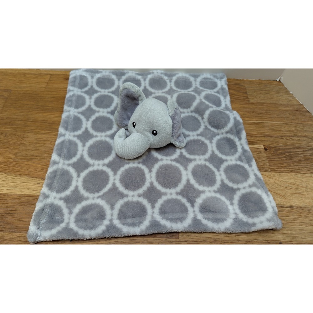 HB Plush Elephant Security Blanket Lovey 14x14 Gray White Circles
